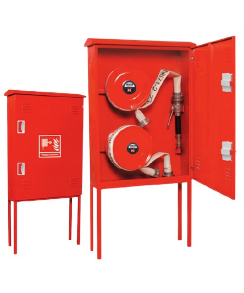 İki Makaralı Ayaklı Çatılı Sahra Tipi Kuru Sistem Yangın Dolabı